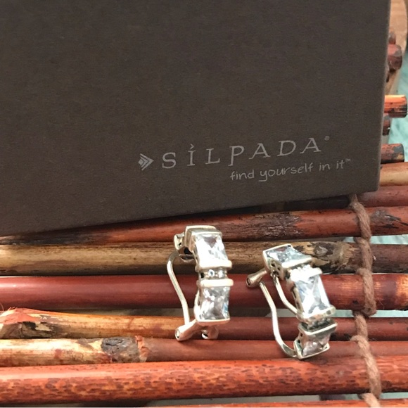 Silpada Sterling Silver Cubic Zirconia Clip on Hoop Earrings - Picture 1 of 7